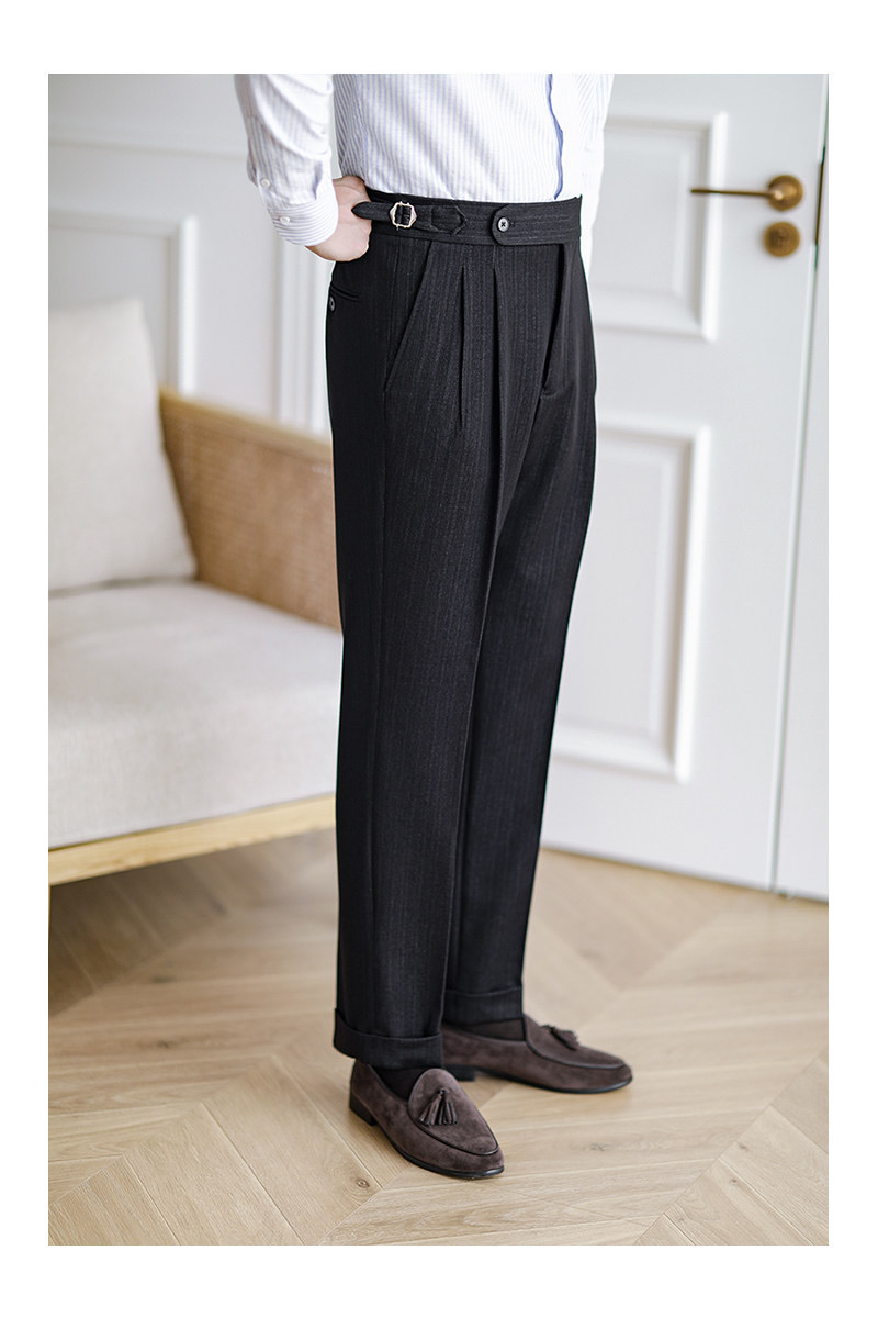 ハイウェストパンツ・ビジネススラックス・テーパートラインパンツ・クラシックスラックス・チャコールグレー - 画像 (3)