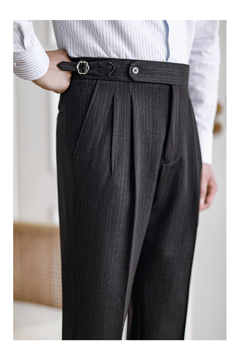 ハイウェストパンツ・ビジネススラックス・テーパートラインパンツ・クラシックスラックス・チャコールグレー - 画像 (6)